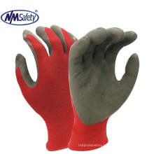 NMSAFETY 13 gauge red polyester liner coated foam latex palm garden Gloves EN388 2016 3121X